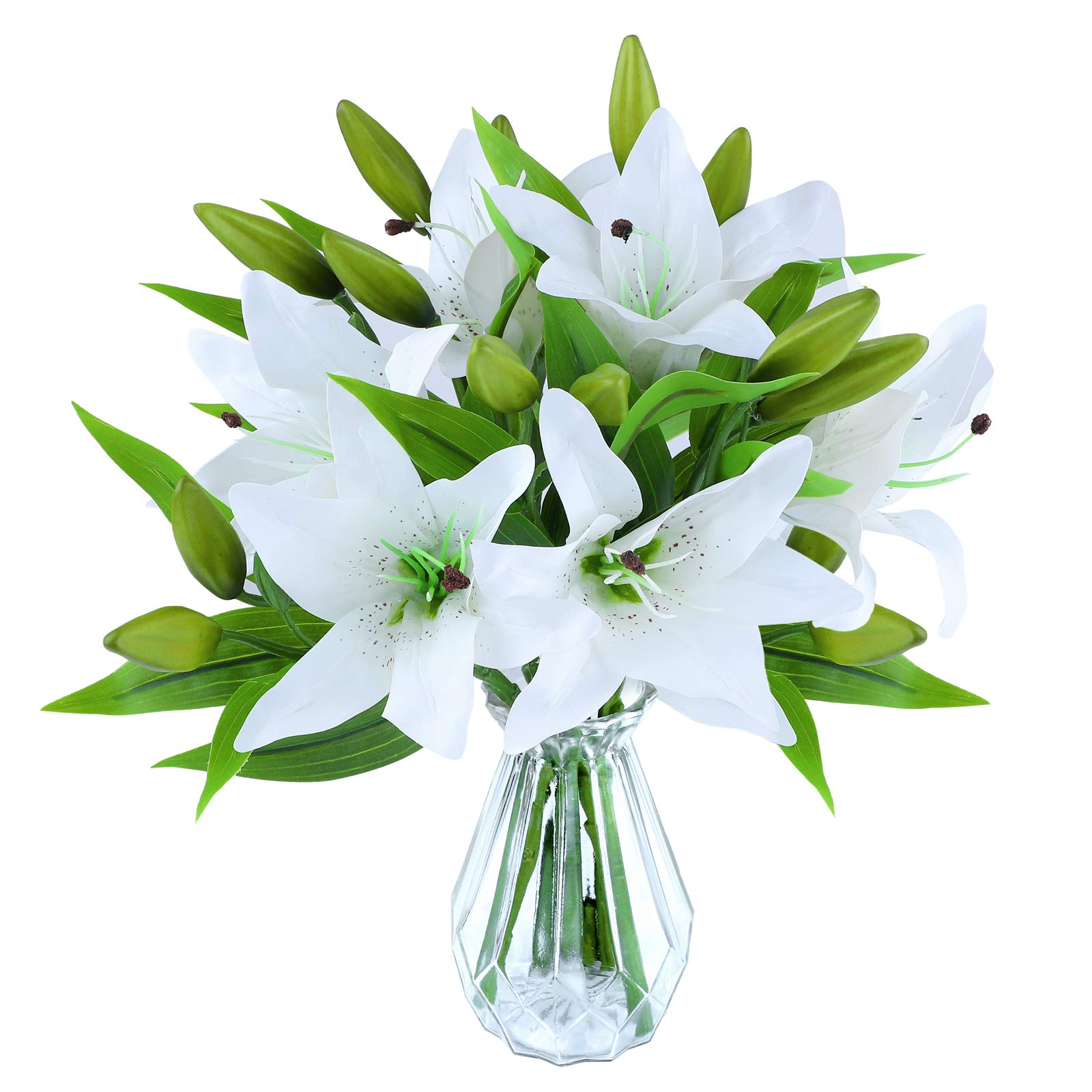 ELCOHO 6 Pieces Artificial Lily Flowers Latex Real Touch Fake Lily Bouquet Artificial Flowers for Home Wedding Parties Vases Floral Decor