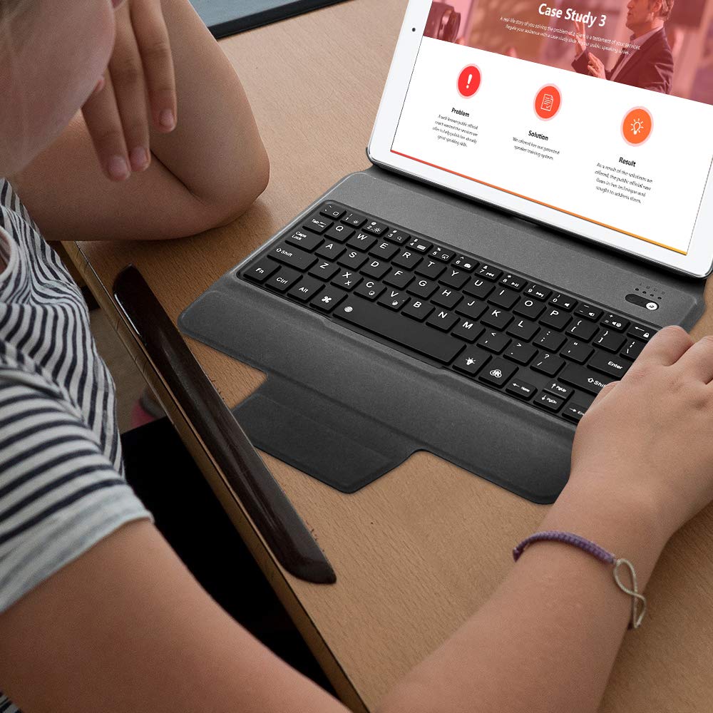 Veroyi iPad Keyboard Case for New 2018 iPad, 2017 iPad, iPad Pro 9.7, iPad Air 1 and Air 2 BT Backlit Keyboard Slim Leather Folio Cover 7 Color Backlight iPad Case with Keyboard