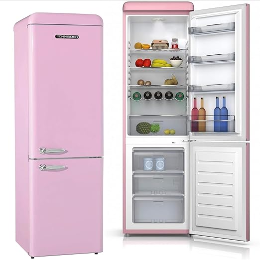 Schneider Retro Scb300v2p Fridge Freezer 300 Litres 189 9 Cm Pink Amazon De Large Appliances
