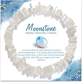 GolbalJew Natural Gemstone Beads Bracelets Healing Crystal Stone Beaded Bracelet for Women Men Handmade Spiritual Jewelry Gifts, 5-8mm Moonstone Chips Beads