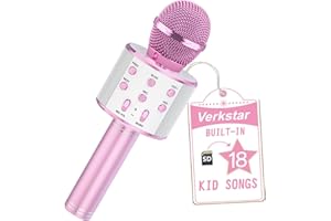 Verkstar Karaoke Microphone for Kids, Wireless Bluetooth Microphones with 18 Built-in Nursery Rhymes for Toddler Singing, Birthday Gifts Toys Microphone for Girls Boys Adults