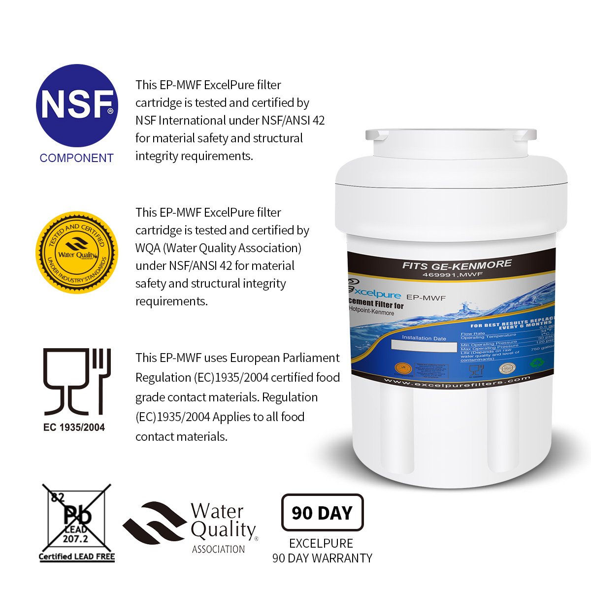 EXCELPURE EPMWF Replacement Refrigerator Water Filter, Compatible With