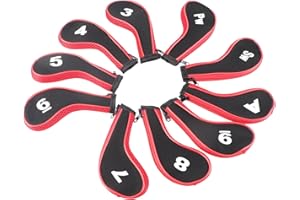 Golf Club Head Covers Premium Neoprene Waterproof 10 Piece Set with Smooth Zipper Design for Iron Driver Putter Protection Du