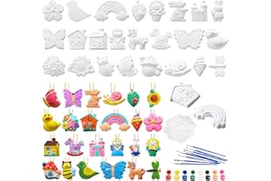 Syhood 24 Pcs Spring Paint Your Own Ceramic Spring Bee Butterfly Floar Unpainted Ceramics Crafts for Kids Paintable Ready to Paint Spring Figurines DIY Ornaments with Brush Palette for Adults Kids