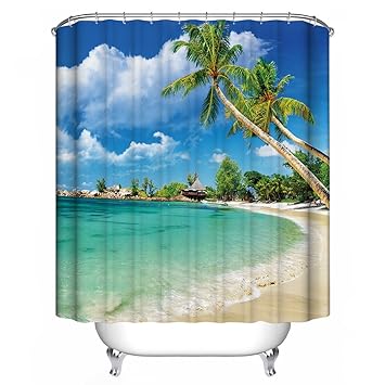 GraceFINE Duschvorhang 3D Polyesterfaser Stoff Wasserdicht Bad Vorhänge Antibakterielle Badezimmer Gardine mit Haken 180*180c