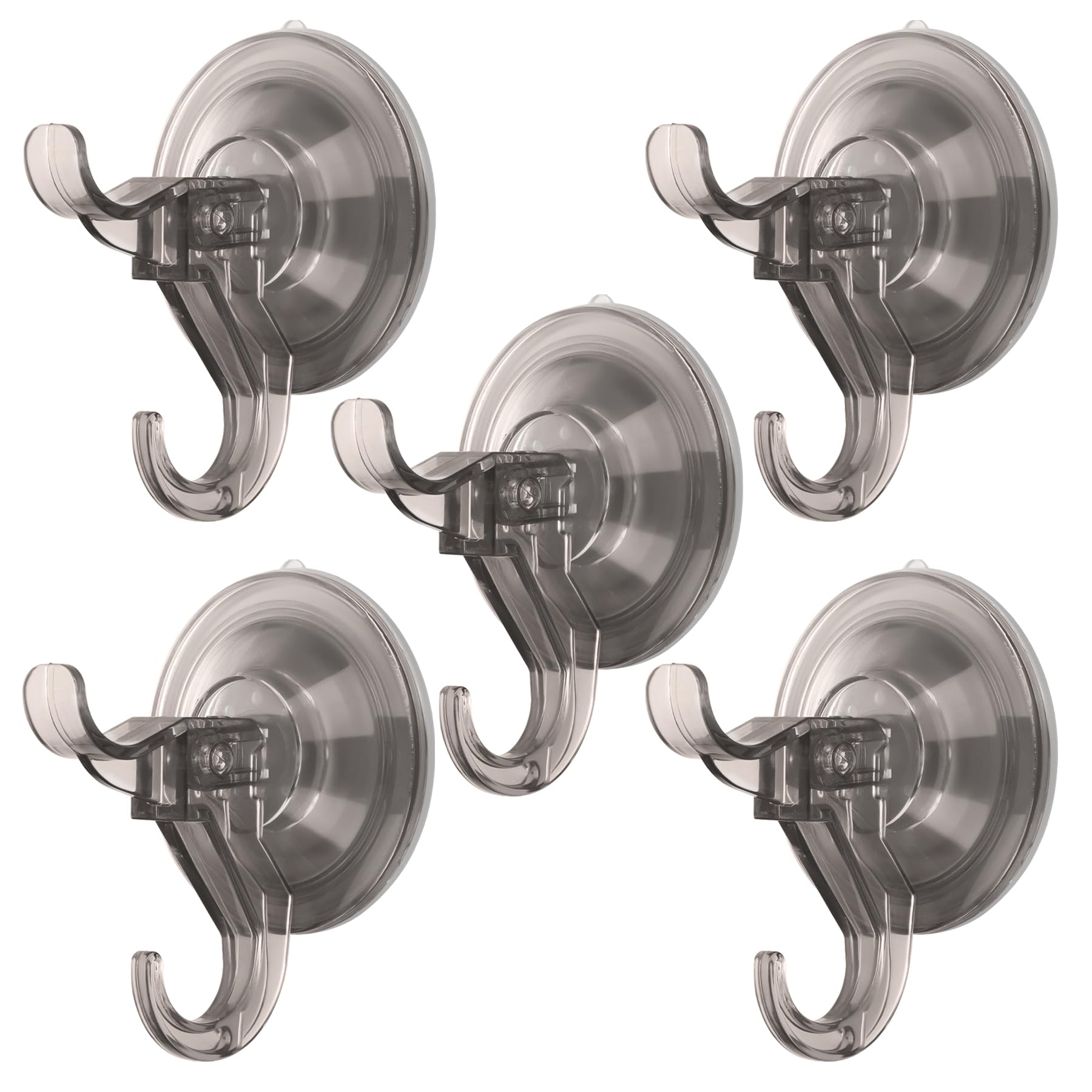 Antimbee Suction Hooks, 5 Pack Clear Hanger, Removable Small Suction Cups for Shower, Bathroom, Glass, Door, Windows, Kitchen - Up to 11 lbs on Smooth Surface - 2 Hooks Design (Transparent Gray)