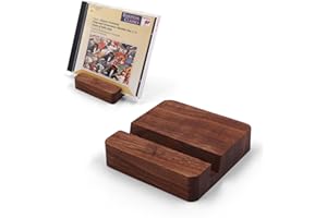 MayRecords Wooden CD Display Rack, DVD Holder & Phone Stand, Brown Solid Wood Display for CD/DVD/Phone/Picture - 2 pcs