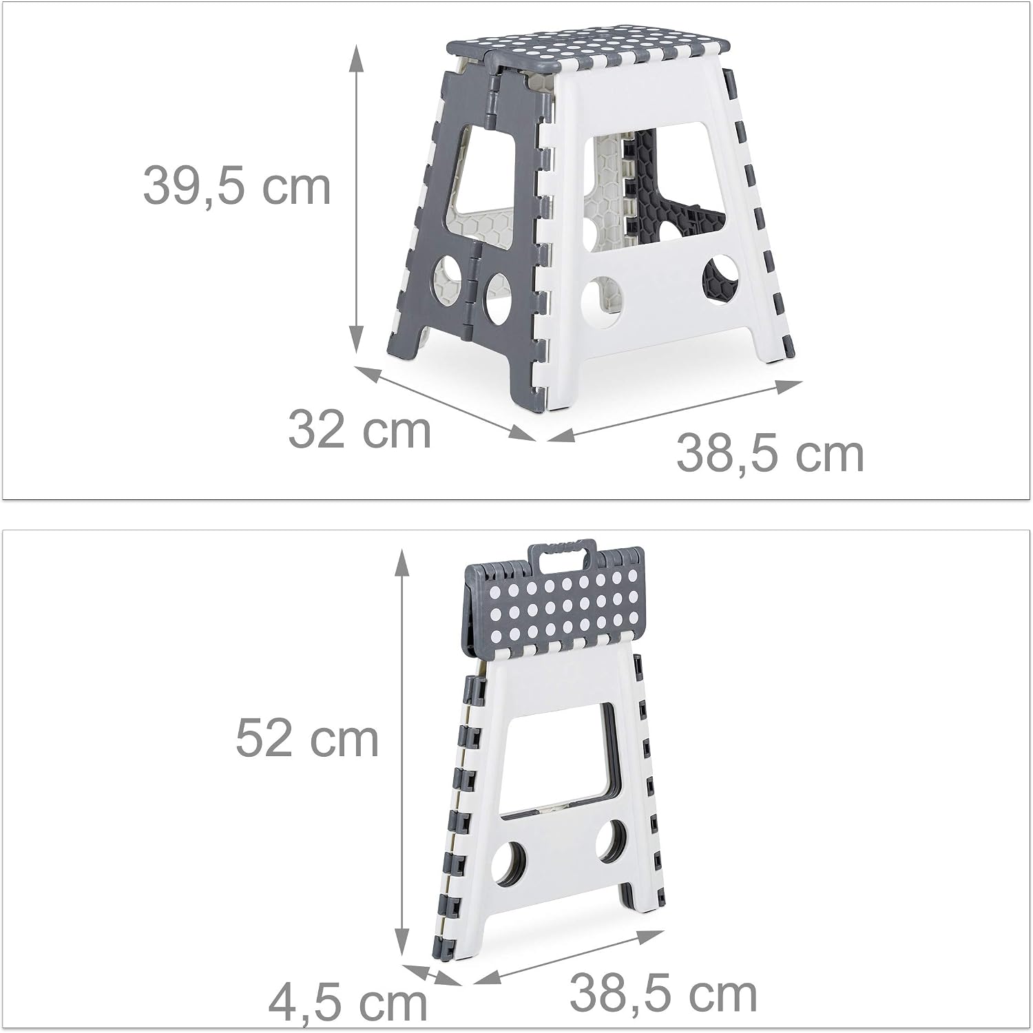 Relaxdays Folding Step Stool, Collapsible, XL Size, Max. Load 120kg, Carry Handle, HxWxD 39.5 x 38.5 x 32 cm, Grey/White, 1 Item - Image 5