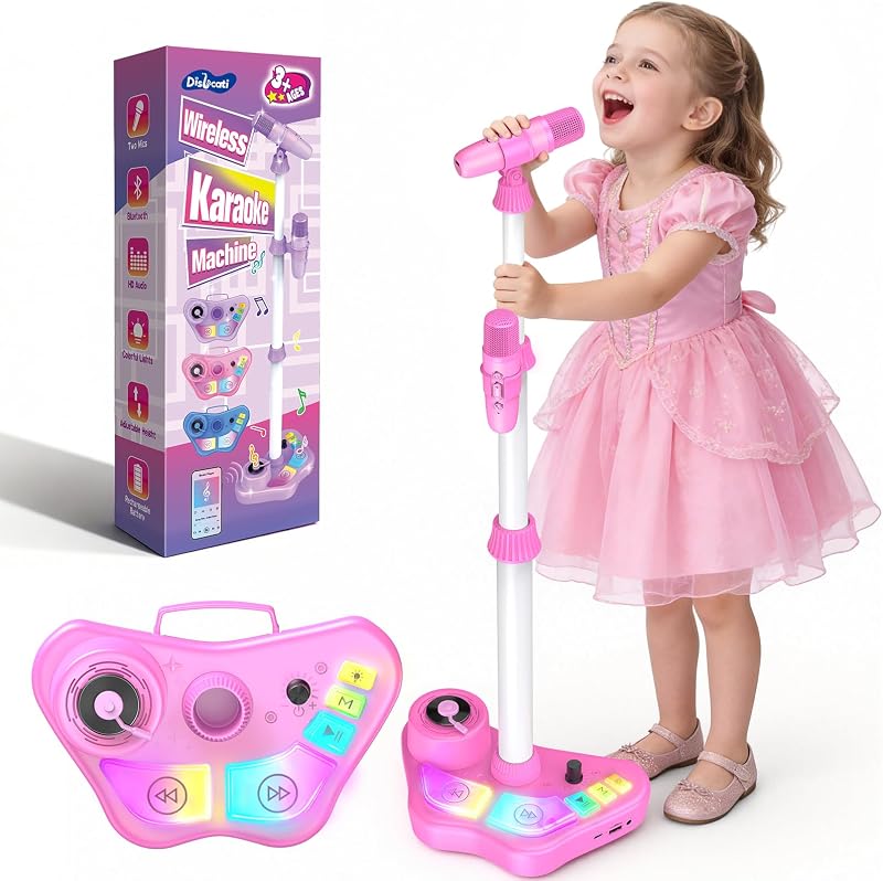 Dislocati LED Stand Karaoke Machine 2 Microphones Bluetooth Kids Gift 3-12