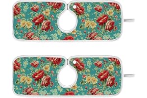 KCLDECI Kitchen Faucet Absorbent Mat,Rose Flower Floral Water Splash Guard for Sink, Faucet Drip Catcher Thicken Sponge Microfiber Faucet Water Catcher Mat Sink Absorbent Mat for Kitchen 30x5in 2 Pack