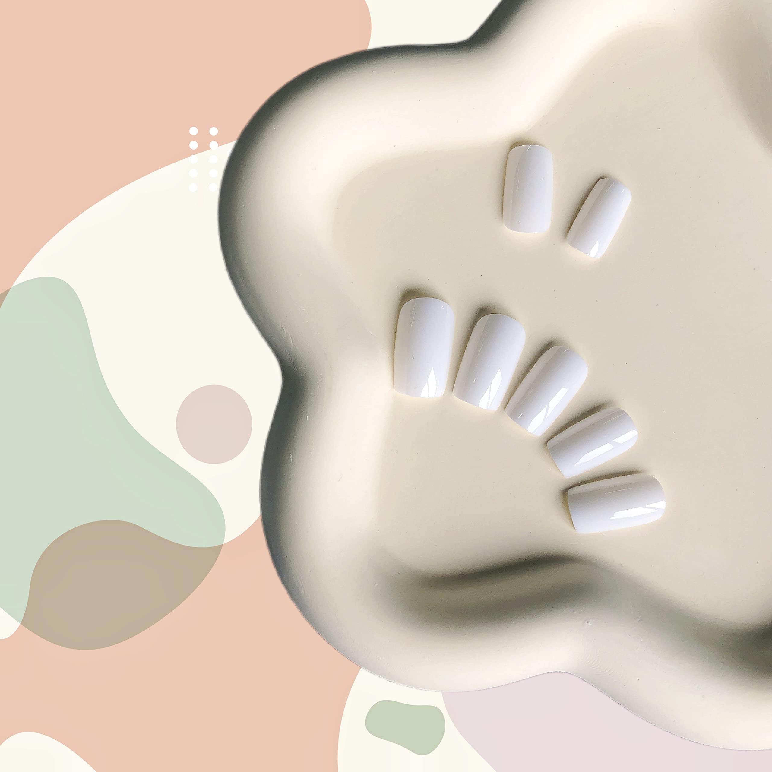 White Nails Press ons, Press on Nails Medium Square Glue on Nails Medium Length, Short Acrylic Nails Glue on Medium Coffin Nails Fake Nails False Nails for Women, Thick Solid Color Gel Nails 24Pcs - Image 4