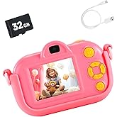 Kids Camera Toy, for Boys Girls Age 3-8, 1080P Digital Camera with Stickers, Soft Case, 32GB SD Card