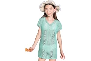 Milumia Girl's Crochet Coverup Cut Out V Neck Short Sleeve Sheer Swimsuit Cover Ups