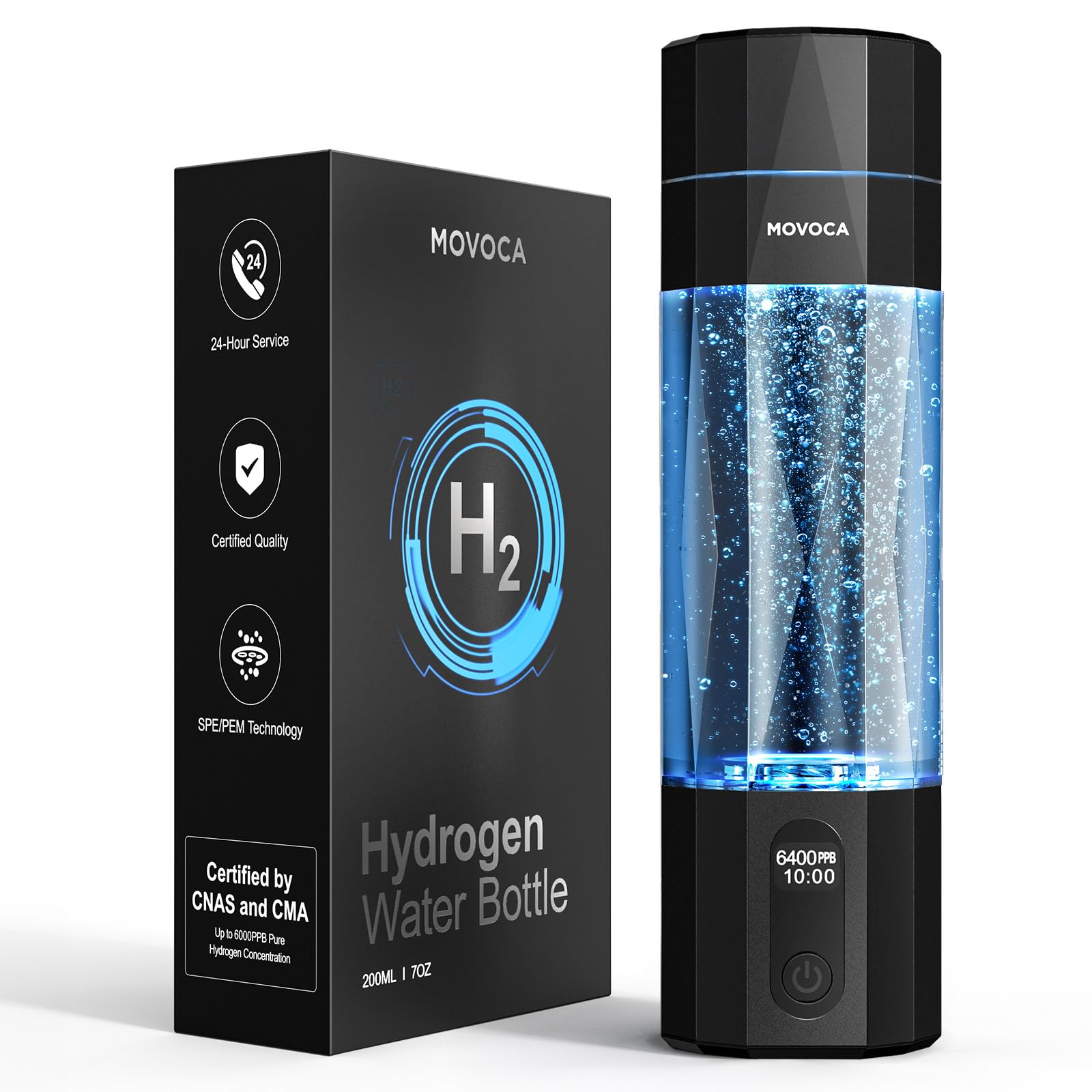 Photo 1 of MOVOCA Upgrade Hydrogen Water Bottle, Up to 6400PPB Hydrogen Water Generator -SPE PEM Tech, 7OZ Food-Grade PC Hydro Water Machine, Health Care Gifts for Husband, Wife, Family, Friends, Travel