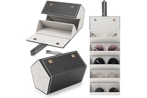 Aubeco Sunglasses Travel Case, Foldable 5 Slot Eyeglass Organizer, Hanging Storage Box for Women and Men