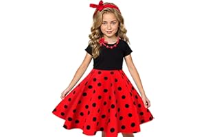Tao-Ge Christmas Dresses for Girls Vintage Dress 50s 1950 Outfit Kids Girl Polka Dot Flower Checkered Party Dresses Size 6-12
