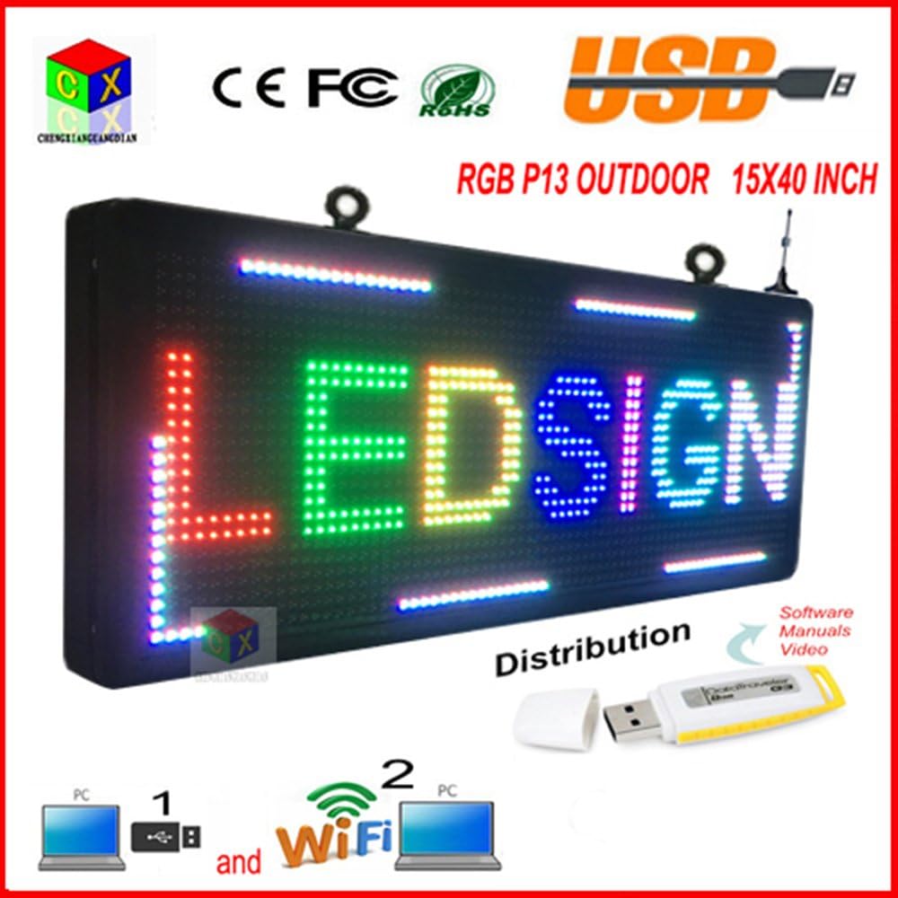 P13 Fully Outdoor 15''x 40" FULL COLOR Programmable LED Sign Commercial