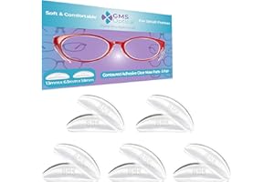 GMS Optical® 1.8mm x 13mm Short Anti-Slip Adhesive Contoured Silicone Eyeglass Nose Pads - Perfect for Kids Glasses and Smaller Plastic Frames - 5 Pair (Clear)