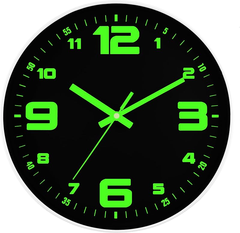 DIYZON Luminous Wall Clock 12 Silent Non-Ticking Battery Operated