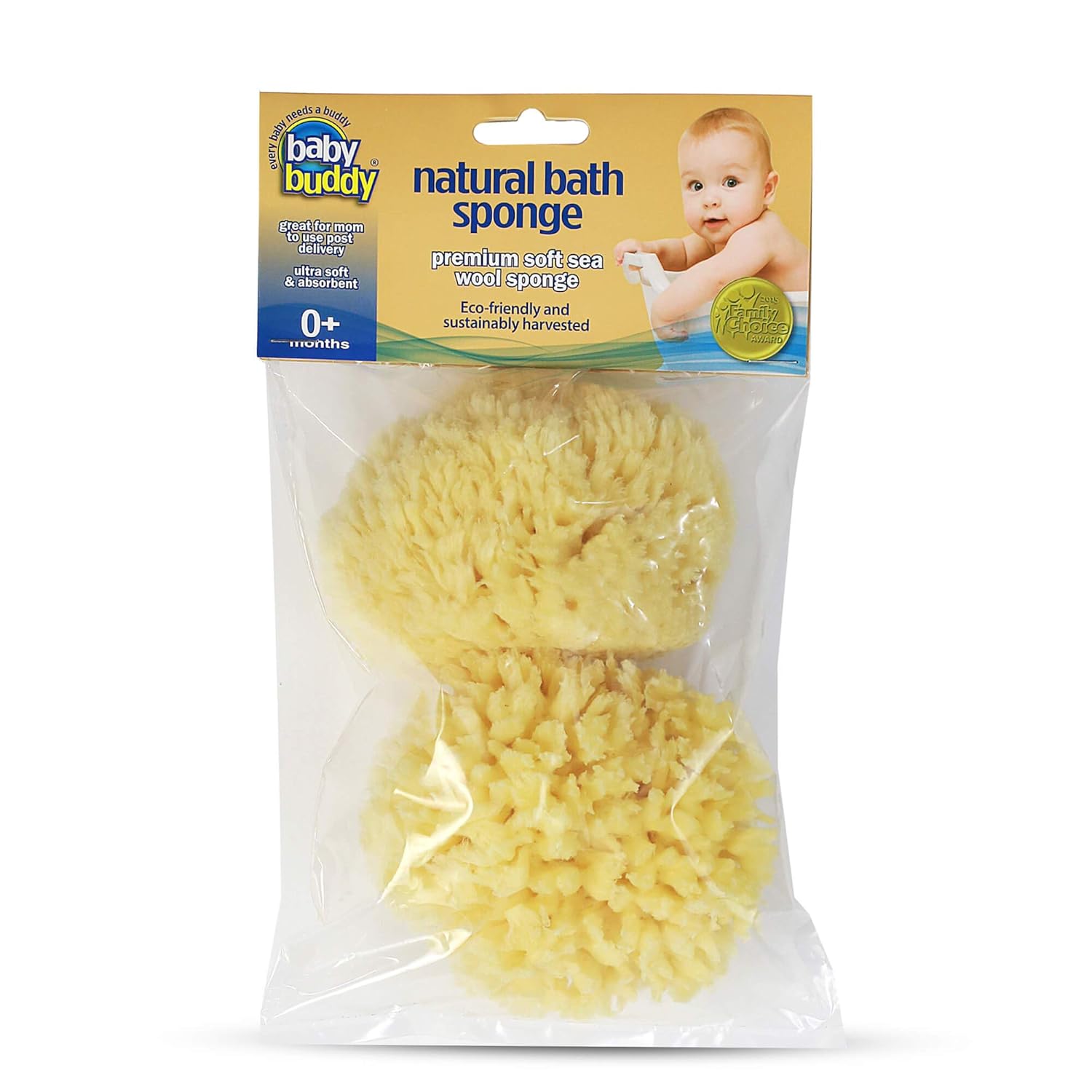 Baby Buddy Natural Baby Bath Sponge 4” Ultra Soft Premium Sea Wool Sponge Soft on Baby’s Tender Skin, Biodegradable, Hypoallergenic, Absorbent Natural Sea Sponge, 2 Pack, Brown