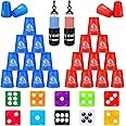homdat Quick Stacks Cups, 24 Pack of Sports Stacking Cups with 10 Pcs Colored Dice Set Speed Training Game Challenge Competition Party Toy (Blue & Red)