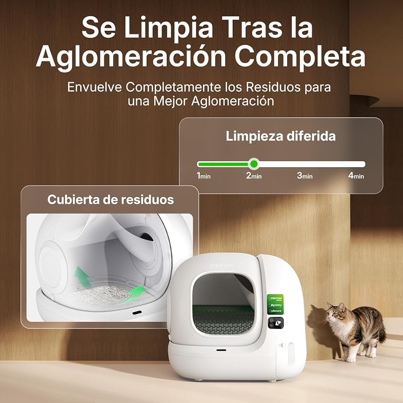 PUROBOT MAX 3 Arenero Gatos Autolimpiable, Entrada Mayor, Eliminación Múltiple de Olores, Arenero Autolimpiable para Gatos, Anti-Fugas, xSecure/Control de APP/76L, para Varios Gatos