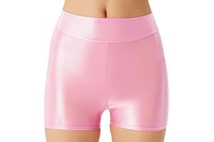 FEOYA Womens Metallic Booty Shorts High Waisted Shiny Rave Bottoms Sexy Shiny Oil Glossy Sheer Underwear