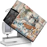 PJHEQOXE Sewing Element Sewing Machine Cover with Storage Pockets,White | Dust &amp; Pet Hair Protection,Fits Standard Singer, Brother and Janome Machines, Protecting &amp; Decorating Your Sewing Space