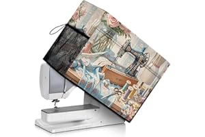 PJHEQOXE Sewing Element Sewing Machine Cover with Storage Pockets,Dust & Pet Hair Protection,Fits Standard Singer, Brother and Janome Machines, Protecting & Decorating Your Sewing Space (White)