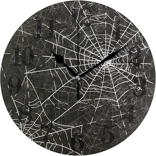 Amazon Com Classic Halloween Spider Web Round Wall Clock Non