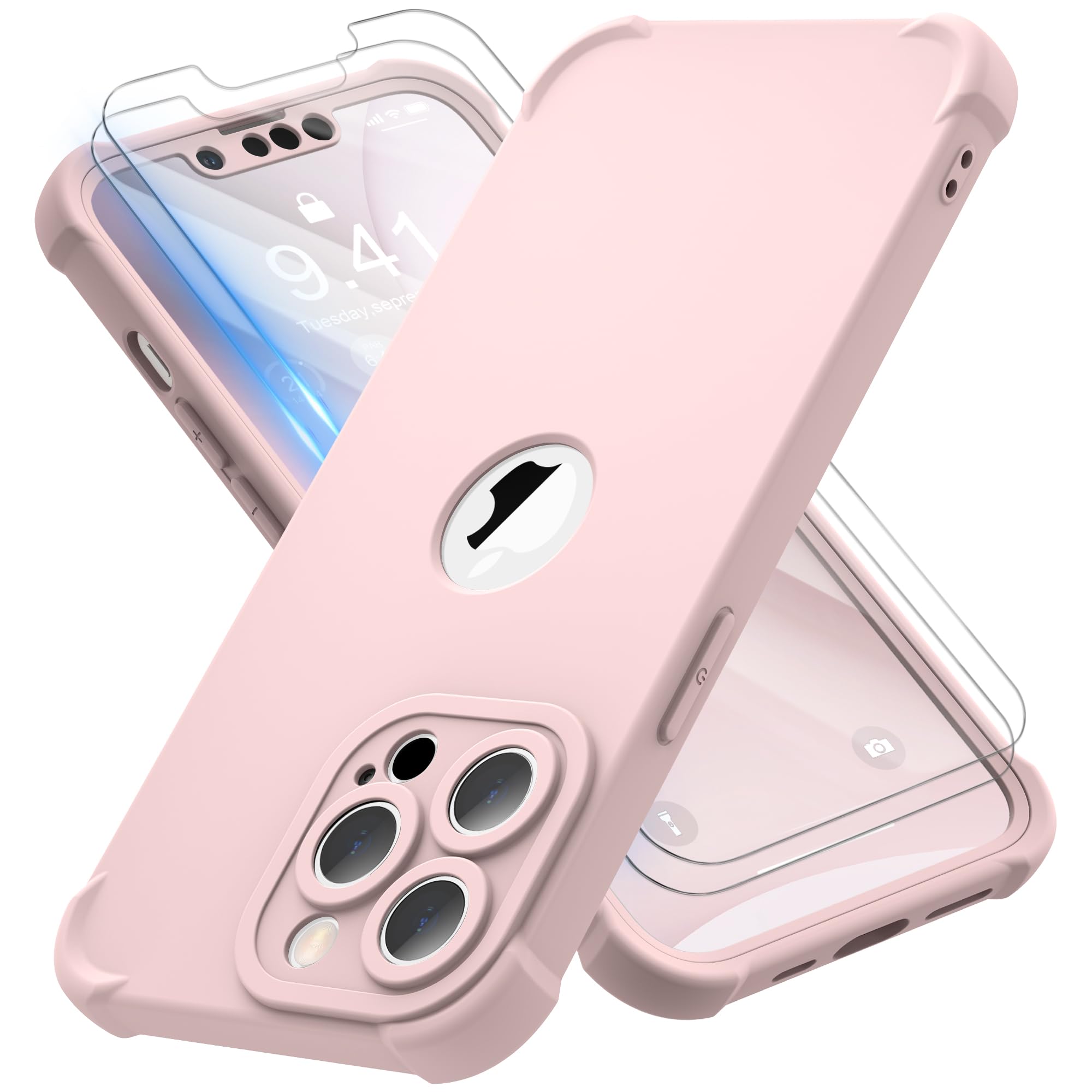 Photo 1 of ORETECH for iPhone 13 Pro Max Case, with [2 x Screen Protectors] [15 Ft Military Grade Drop Test] [Camera Protection] 360° Shockproof Slim Thin Phone Case iPhone 13 Pro Max Cover 6.7" Baby Pink