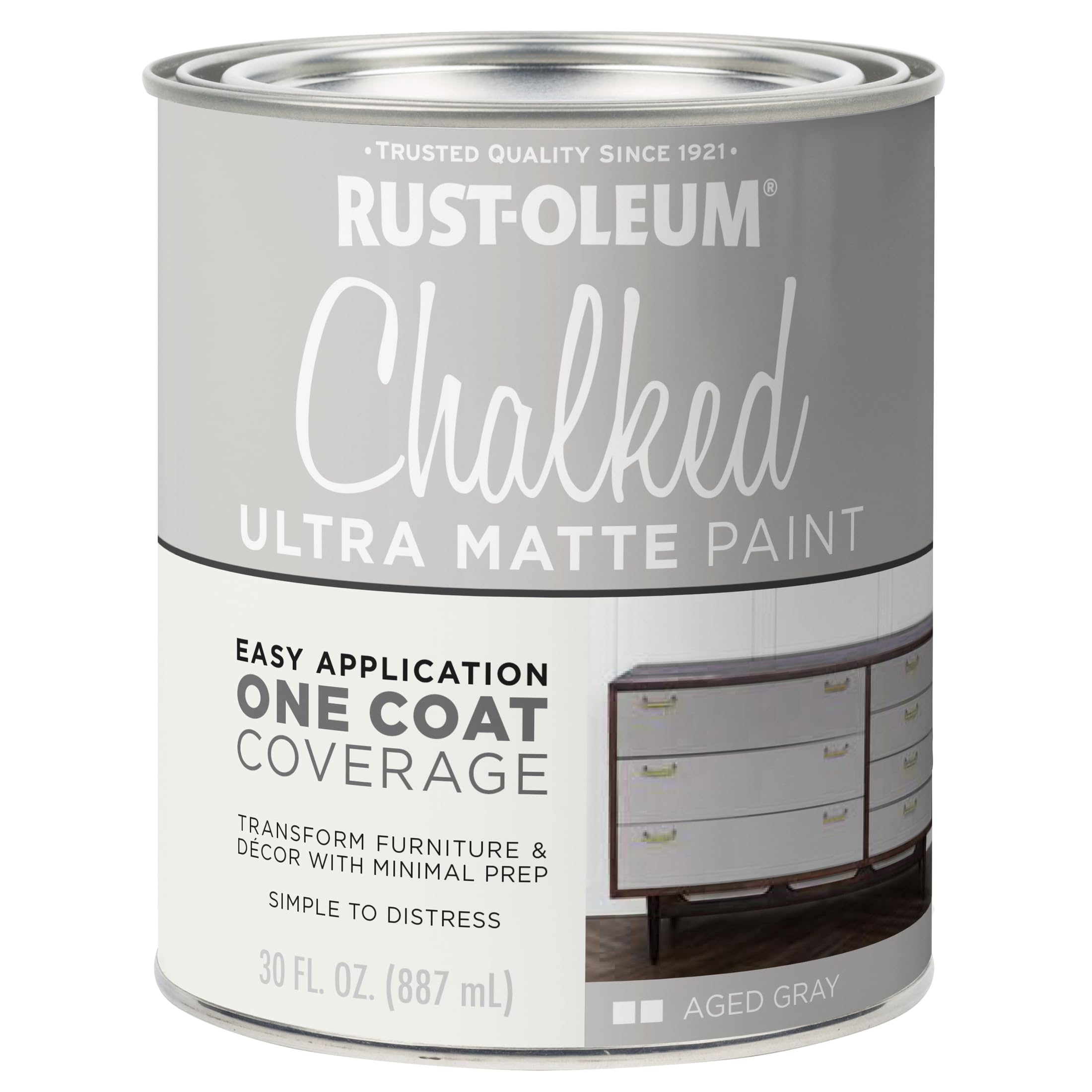 Photo 1 of Rust-Oleum Aged Gray Chalked All-in-One Ultra Matte Paint | One Coat Coverage | No Primer, Sanding, Or Topcoat Needed | Easy Clean Up | Made in USA | 30 OZ