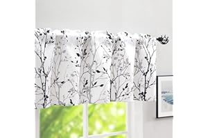 Luvyohmee Tree Branch Printed Valance Curtain, 18'' Long Kitchen Valance, Black, Grey Window Valances for Kitchen, Dining Room, Living Room, Bedroom, Kid’s Room 1Panel, 18''Lx52''W Valance, 1 Panel