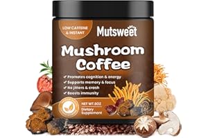 MUTSWEET Mushroom Coffee for Smoothies/Latte, Mushroom Powder Blend (57 Servings) with Lions Mane, Reishi, Cordyceps, Turkey Tail, Chaga - Mushroom Supplement for Energy, Focus, Immune- 8 oz