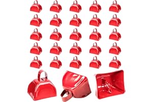 ATSGKE 25-PCS 3" red Metal Cowbells,Decorate cowbells, small cow bell with handle,hand Percussion cowbell,loud noise maker for sporting events,Football Game,Wedding,Christmas,Party