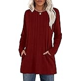 XIEERDUO Long Sleeve Shirts for Women Crewneck Tunic Tops Loose Fit Dressy Womens Sweaters with Pockets Fall Fashion 2025