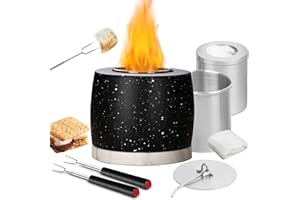 AIKAMI Tabletop Fire Pit Bowl, Concrete Tabletop Fireplace Indoor Outdoor Smores Fire Pit Portable ASTM Certified Rubbing Alcohol Burner Smores Maker kit Odorless for Patio Balcony Camping Decor