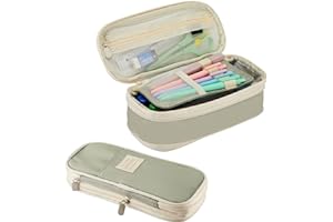 Sonuimy Large Capacity Pencil Case Pouch, Cute Aesthetic Big Capacity Zipper Pencil Cases Pen Portable Office Stationery Makeup Bag, Desk Organizer for College Adults Women Men- Green