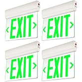 LEONLITE 4-Pack LED Edge Lit Exit Sign, Green Letter Emergency Exit Sign | UL 924 Hardwired Exit Light with Battery Backup, Double Sided, Rotating Acrylic Clear Panel, Top/Side/Wall Mount, AC 120/277V