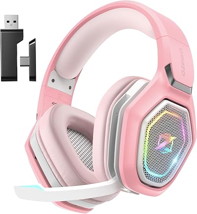Ozeino Wireless Gaming Headset 2.4G Type C 40h RGB Pink PS5 PS4 PC