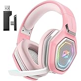 Ozeino Wireless Gaming Headset for PC, Ps5, Ps4 -USB & Type-C Ultra Stable Bluetooth 5.3 Gaming Headphones with Flip Micropho