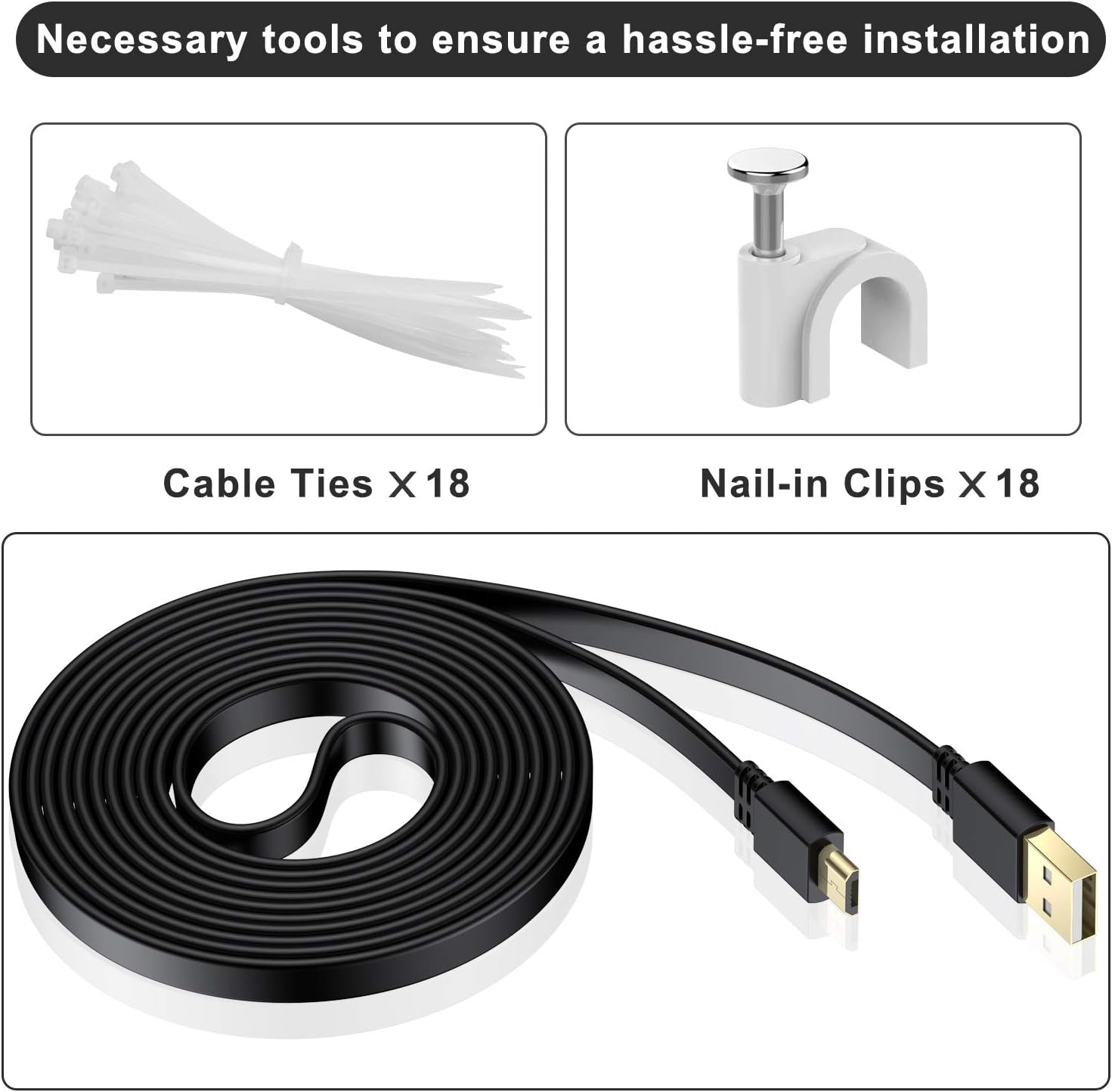 BASESAILOR Micro USB Power Cable 9M/2Pack,Flat Micro USB Charging Power Cord,Charger for Wyze Cam V3,Pan V4,Nest Yi,Blink Mini XT XT2 Outdoor/Indoor 3rd Gen,Zmodo,Furbo Dog,Netvue,Xbox One Controller - Image 3