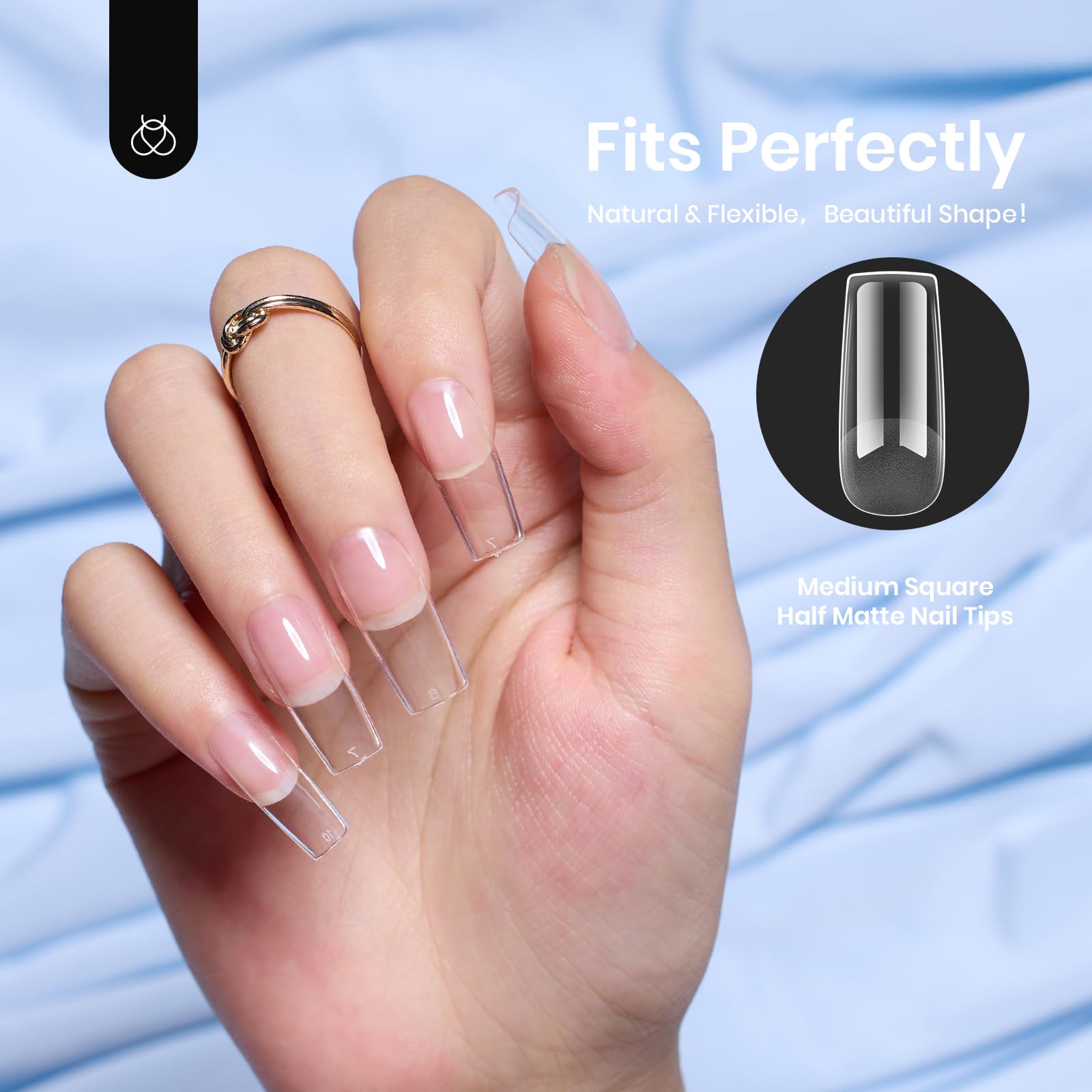 Beetles Gel Nail Tips Easy Nail Extension 504Pcs Pre shaped Medium Square Half Matte Nail Tips Press on Gelly Tips Full Cover False Nails for Gel Art Polish Soak off Nail Extensions Acrylic Nails - Image 5