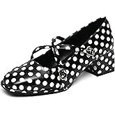 NEWBELLA Women's Retro Mary Janes - Patent Leather Chunky Heel Pumps with Cross Strap & Square Toe, Comfortable French Style Dress Shoes for Work & Daily Wear