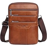 Hebetag Small Leather Sling Shoulder Bag Messenger Pack for Men Women Outdoor Travel Business