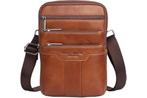 Hebetag Small Leather Sling Shoulder Bag Messenger Pack for Men Women Outdoor Travel Business