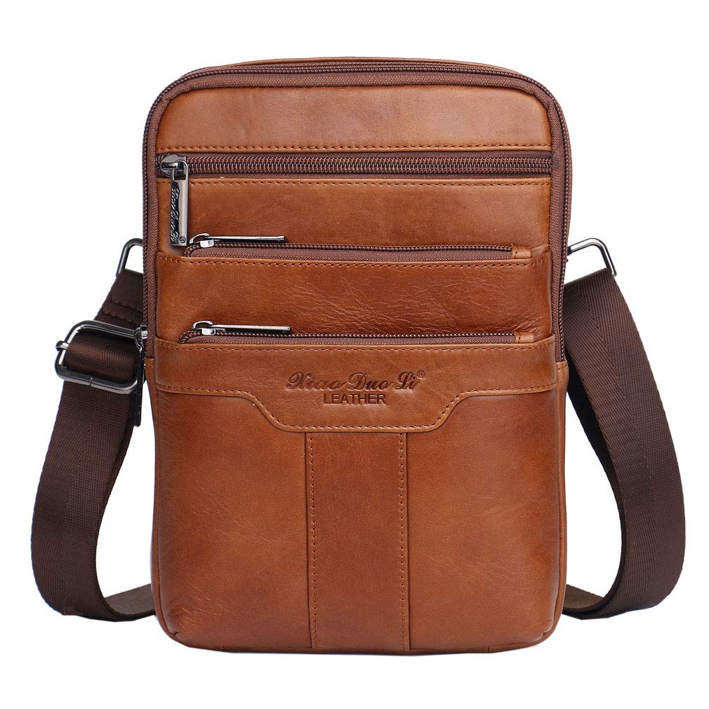 Xieben Vintage Leather Shoulder Messenger Bag for Men Travel Business Crossbody Pack Wallet Satchel Sling Chest Bags Brown