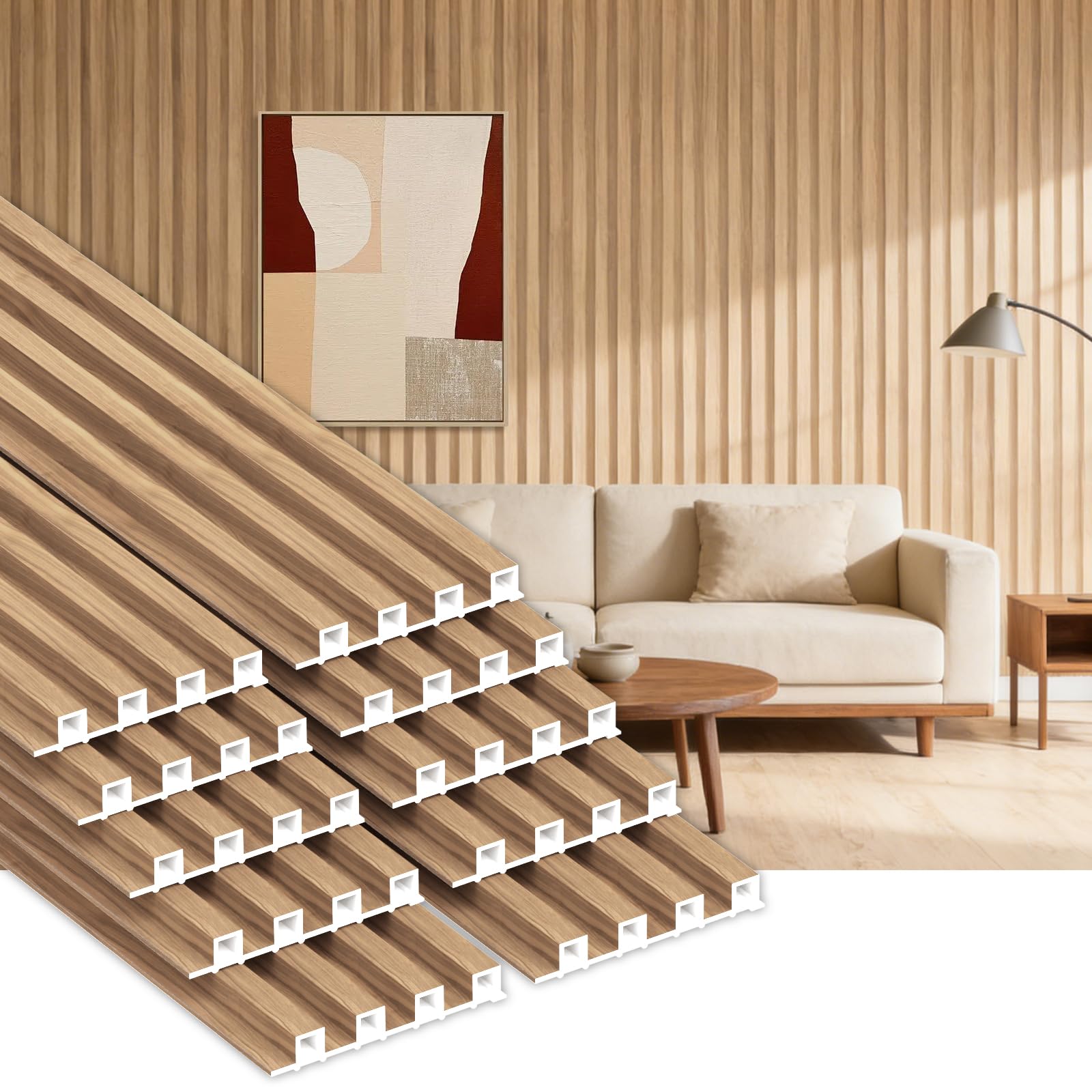 Photo 1 of RITOLLO 10Pack WPC Slat Wall Panels, 90.6 x 6.6 x 0.9Inches 3D Accent Wall Panels for Interior Home Decor, Fluted Wood Paneling for Living Room, TV Background, Office, Bedroom (Elm)
