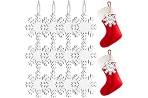 SERELIY 12 Pcs Name Tags for Christmas Stockings, Personalized Wooden Stocking Labels Gift Tags, Rustic Hanging Ornament Stocking Name Tags with White Snowflake Designs for Christmas Tree Decorations (Snow)