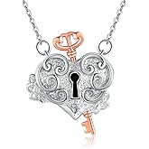 MONGAS Lock and Key Necklace for Women Sterling Silver Heart Pendant Lock Key Pendant Necklaces Jewelry Gifts for Women